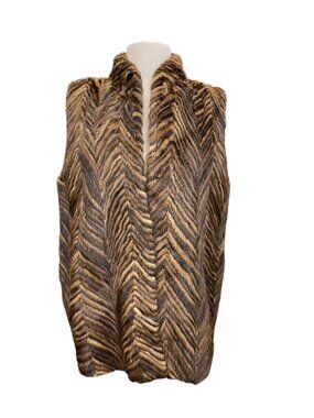Florentino Women's size M Chevron Two-Tone Mink Fur Vest 3 Hook Closure